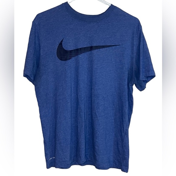Nike Mens Dri-Fit Logo Swoosh Crewneck Short Sleeve T-Shirt Blue M - Picture 1 of 3